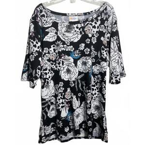 LuLaRoe Blouse Disney Simply Comfortable Top Women's XL Black White Floral New
